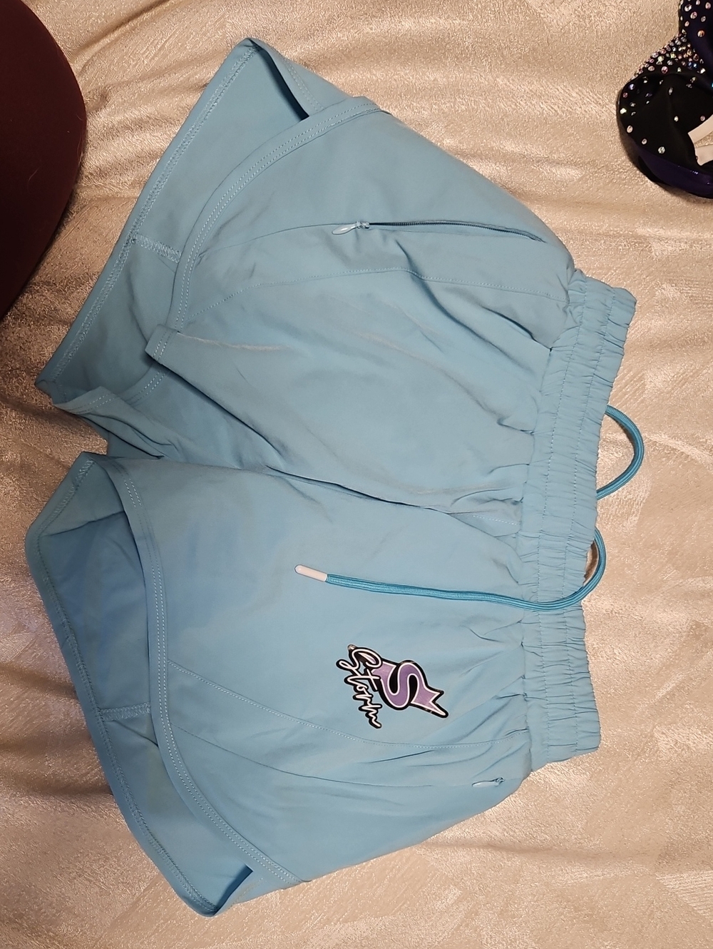 Light Blue Athletic Shorts with Script Logo